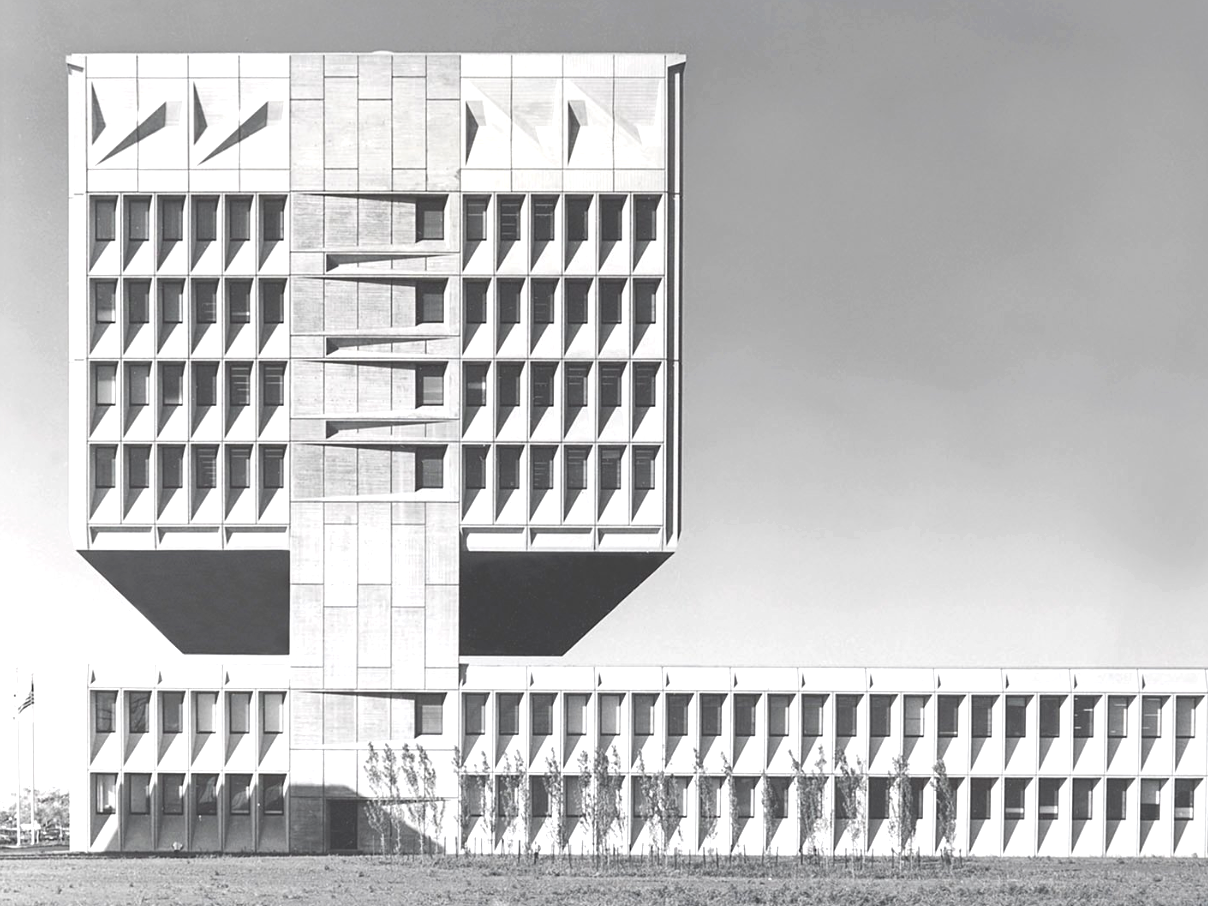 Asymmetric Brutalist building