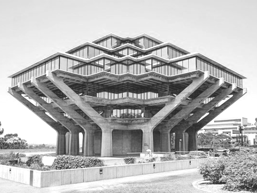 Retro-futuristic Brutalist building in San Diego