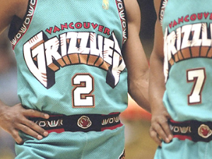 90s NBA Jerseys Close up of Vancouver Grizzlies uniforms