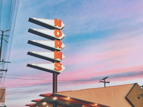 The individual letters on the signage of NORMS Restaurant in Los Angeles, CA | NORMS | Instagram